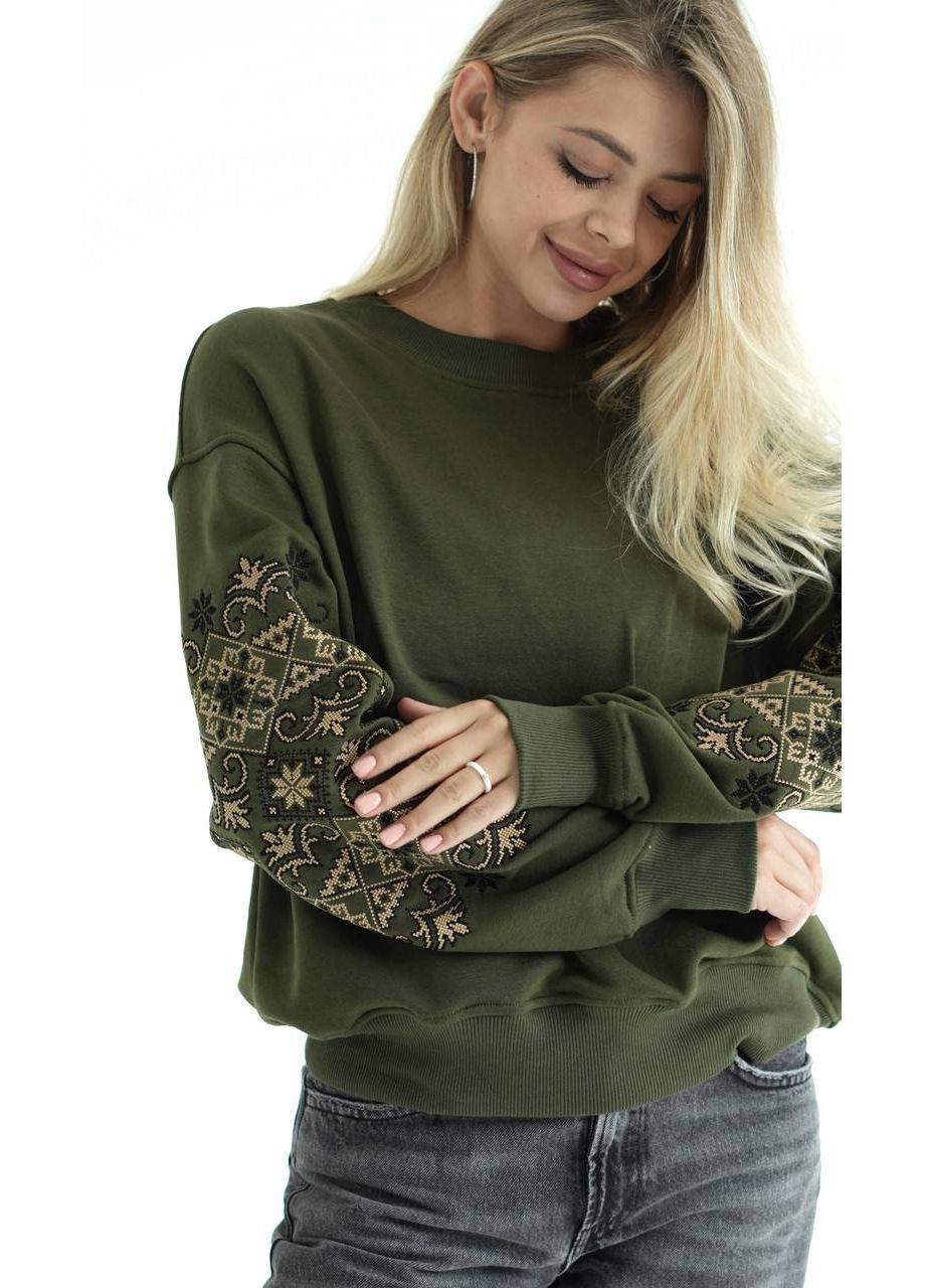 Хаки женский вышитый свитшот "орнамент" вышивка (369458460)