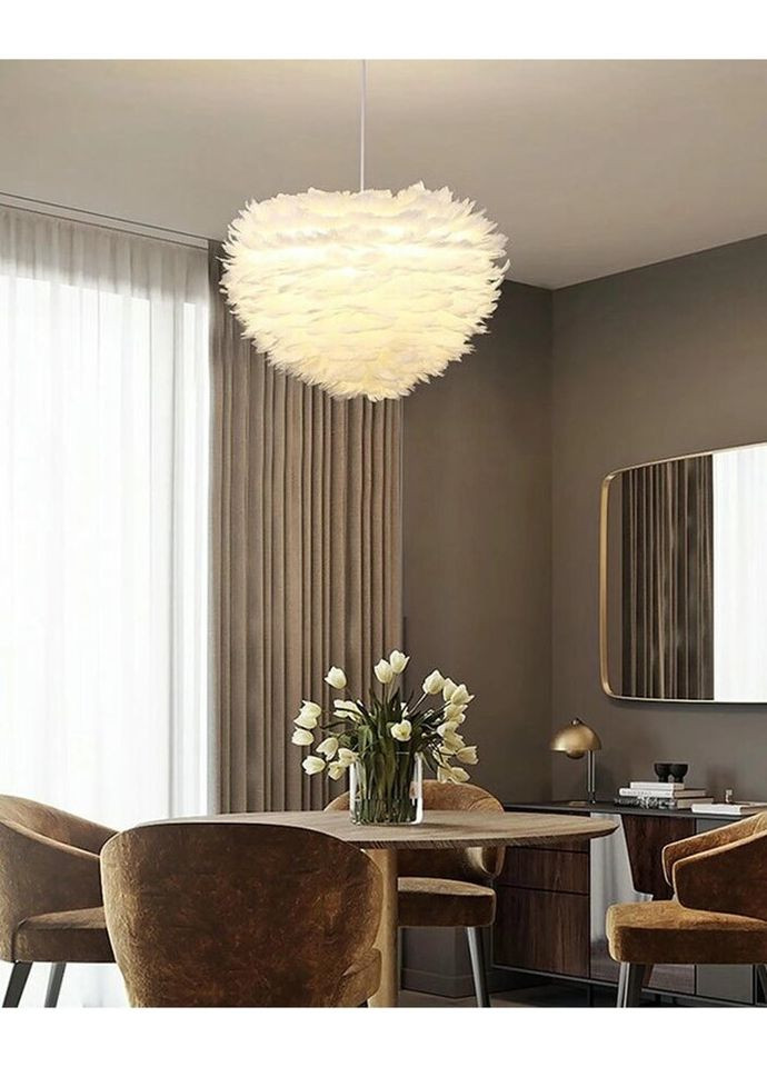 Люстра підвісна з пір'ям на 3 лампочки 26706 Білий 40-120х60х60 см. Sunnysky (335975382)