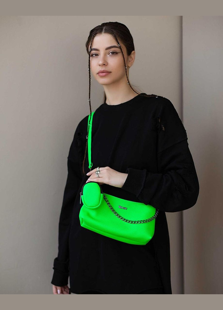 Жіноча яскрава сумка-багет з гаманцем та міні ручкою на ланцюжку «Лойс» екошкіра зеленого кольору WeLassie (298921037)