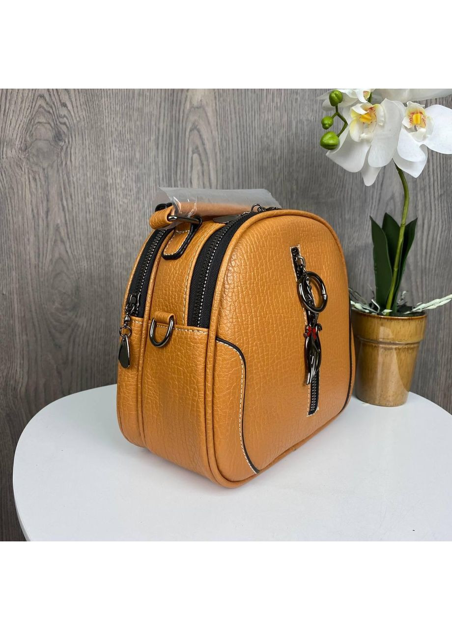 Жіноча міні сумочка на плече з брелоком Коричнева екошкіра ProDobro (363260081)