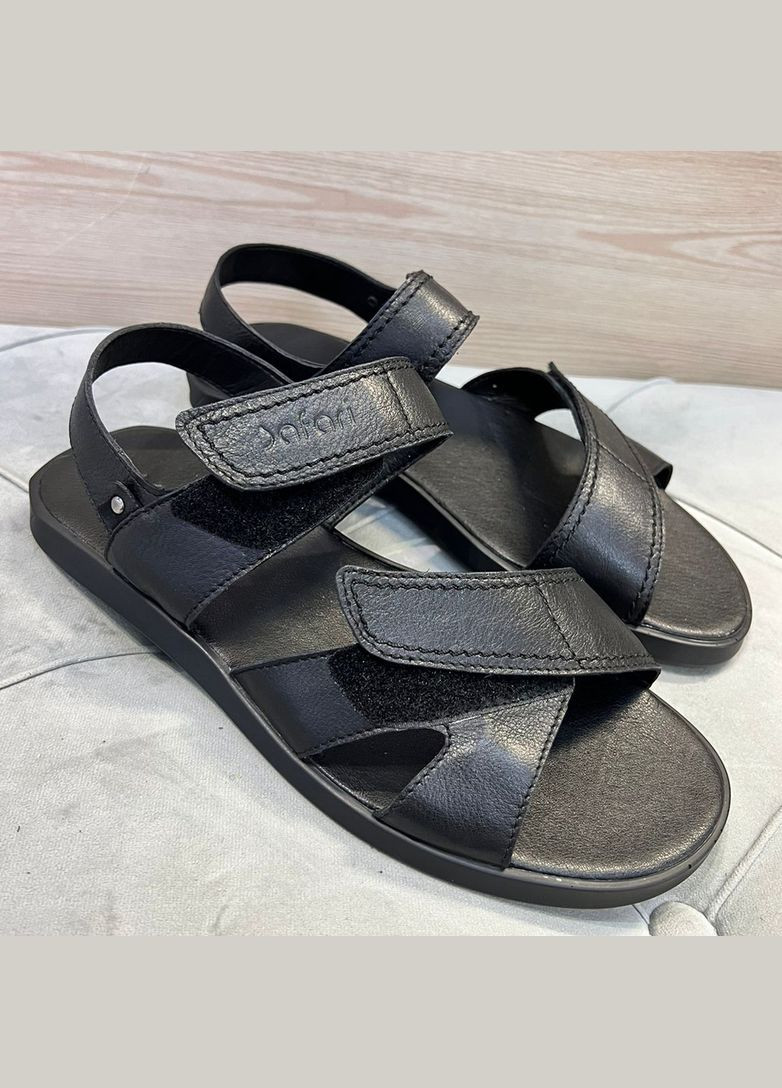 Повседневные сандалии мужские черные кожаные на липучке. Safari на липучке