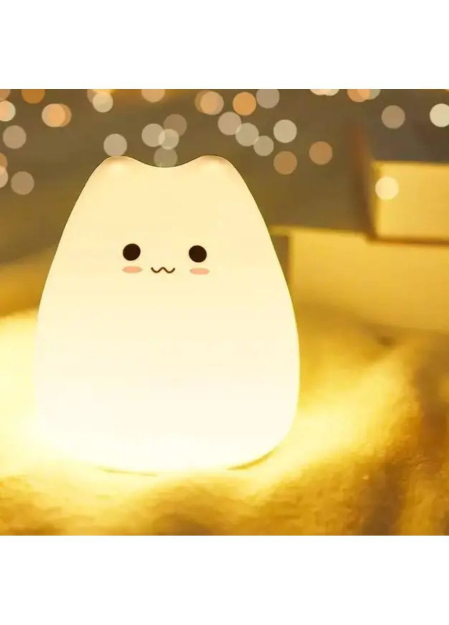 Нічник дитячий силіконовий білий LED Котик, акумуляторний RGB, настільний світильник для дітей No Brand (364191360)