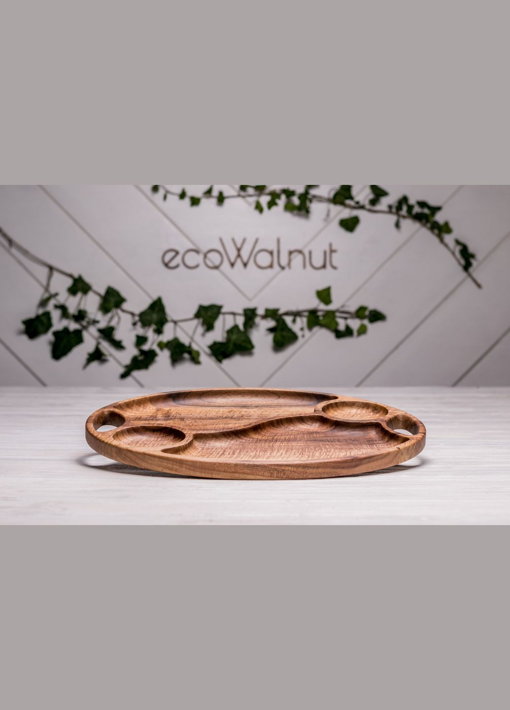 Дерев'яна тарілка для закусок L Оригінальна тарілка з логотипом EcoWalnut (295266052)
