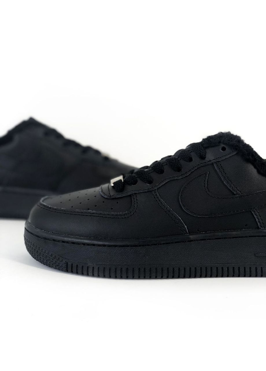 Чорні Зимовий кросівки зимові чоловічі і жіночі nike air force 1 winter low black fur | найк аір форс 1 низькі чорні з хутром No Brand