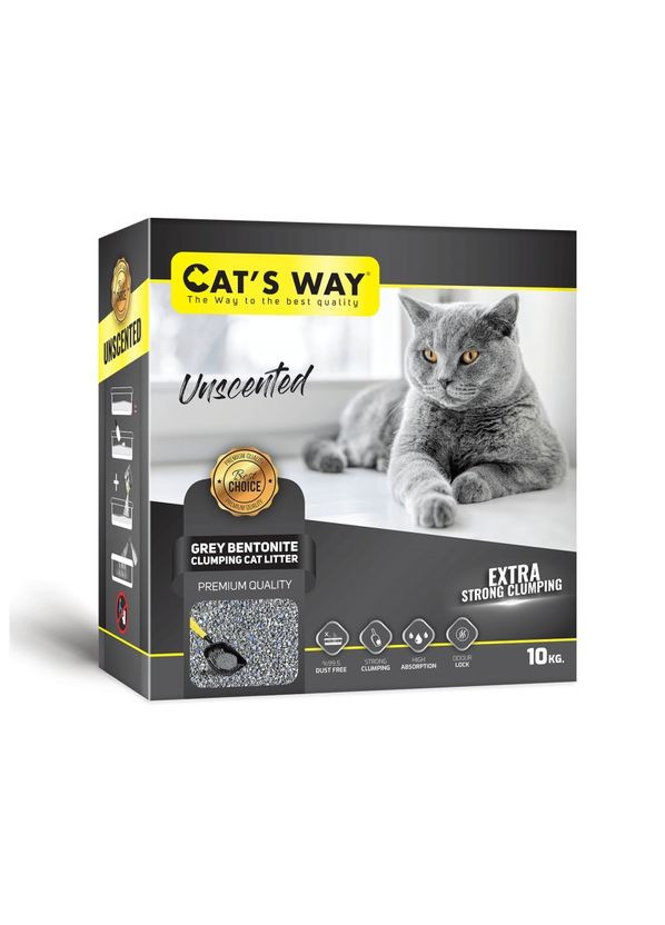 Наполнитель для кошачьего туалета Unscented серый бентонитовый комкующий без запаха 10 кг коробка Cat's Way (268987696)