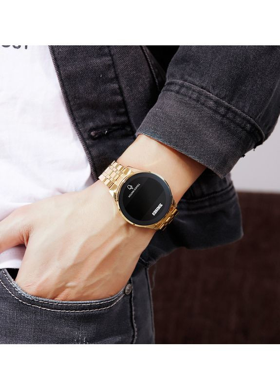 Електронні золотисті годинники для чоловіків і жінок з календарем і підсвічуванням круглий циферблат ProDobro (367266808)