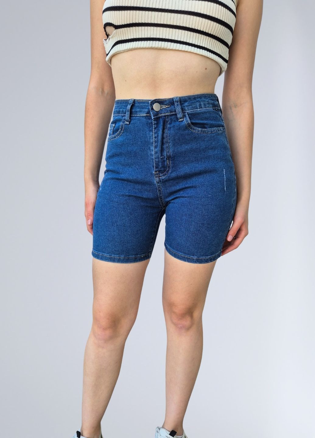 Шорти жіночі джинсові однотонні стрейчові Сині No Brand (369716473)