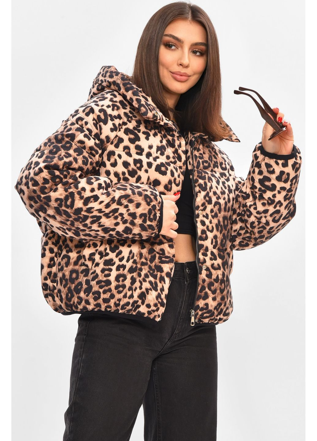 Бежева демісезонна куртка жіноча демісезонна бежевого кольору з принтом Let's Shop