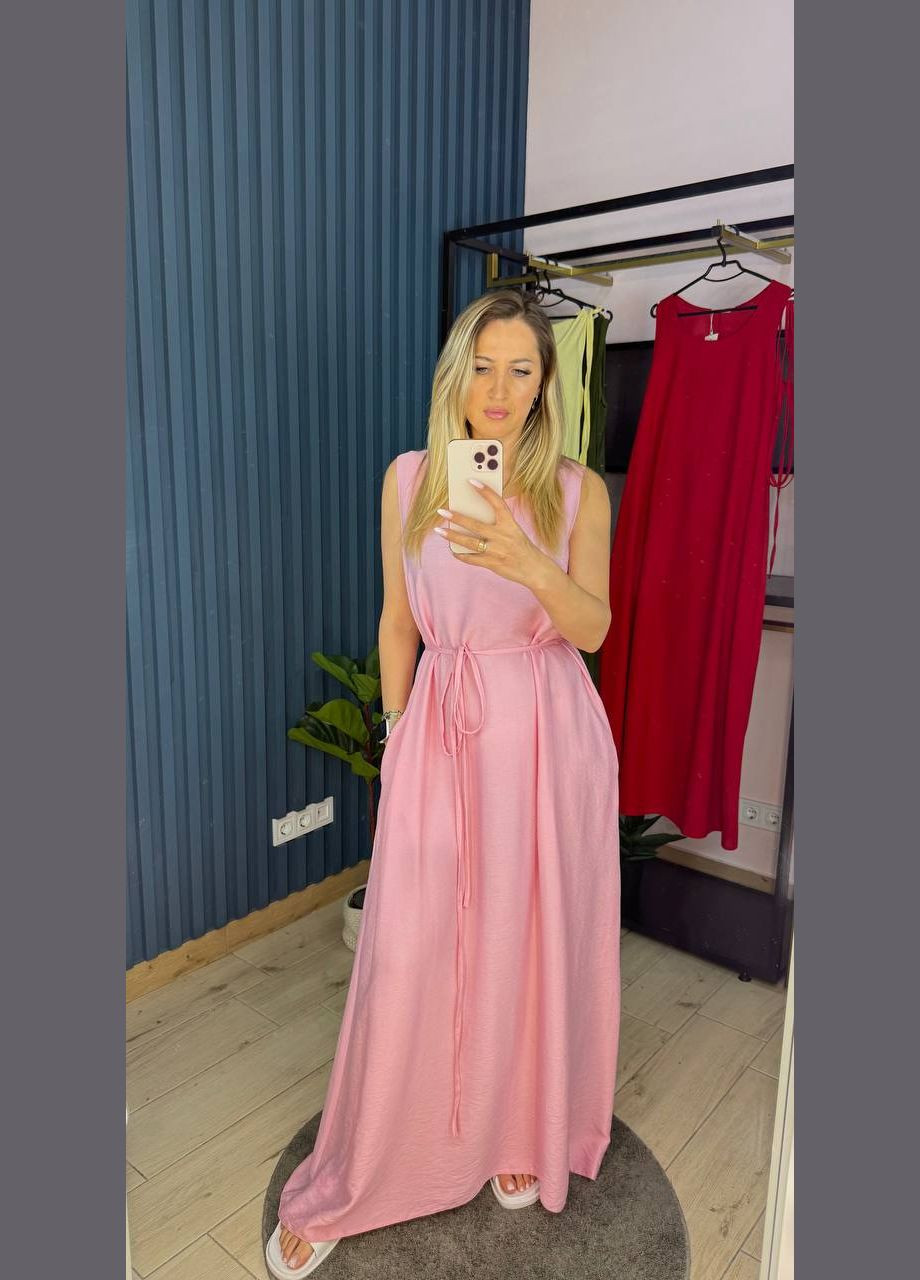 Розовое кэжуал льняное платье длины макси Adelante однотонное