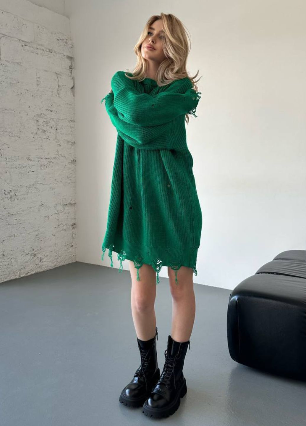 В'язана туніка оверсайз з рваними елементами Україна (328214626)