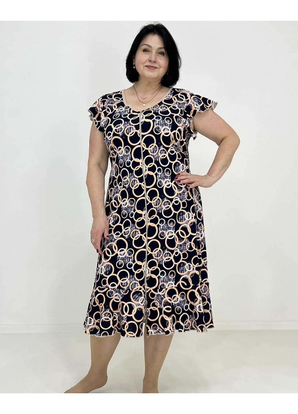 Халат жіночий з валаном Кільця Pars 64-66 Синьо-бежевий (38491317-5) Triko (326062994)