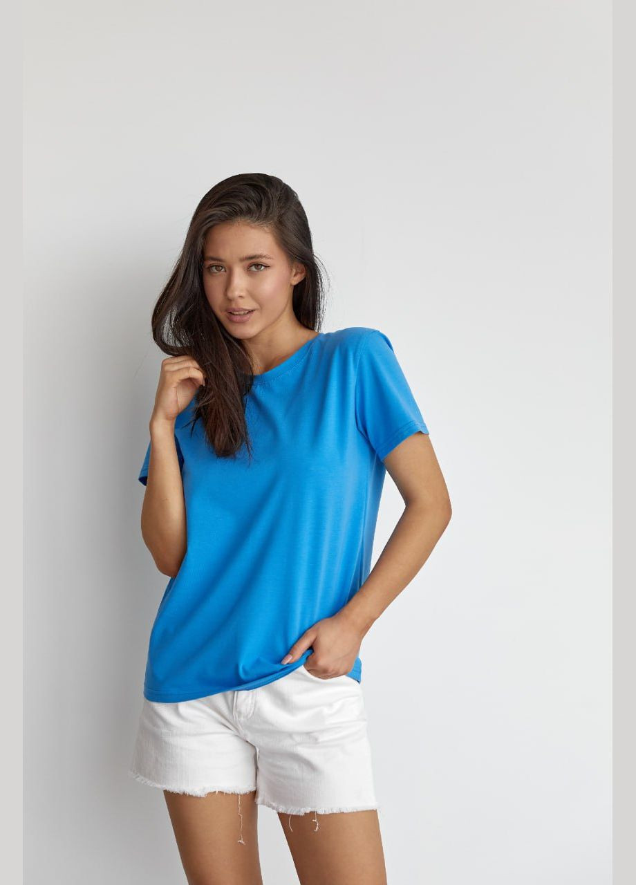 Голубая женская базовая футболка цвет голубой р.2xl 449911 New Trend