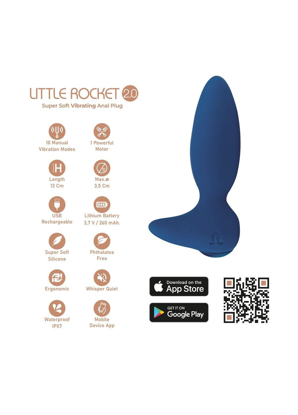 Анальна смарт-вібропробка Little Rocket 2.0, 10 режимів, подвійний силікон Adrien Lastic (339866177)