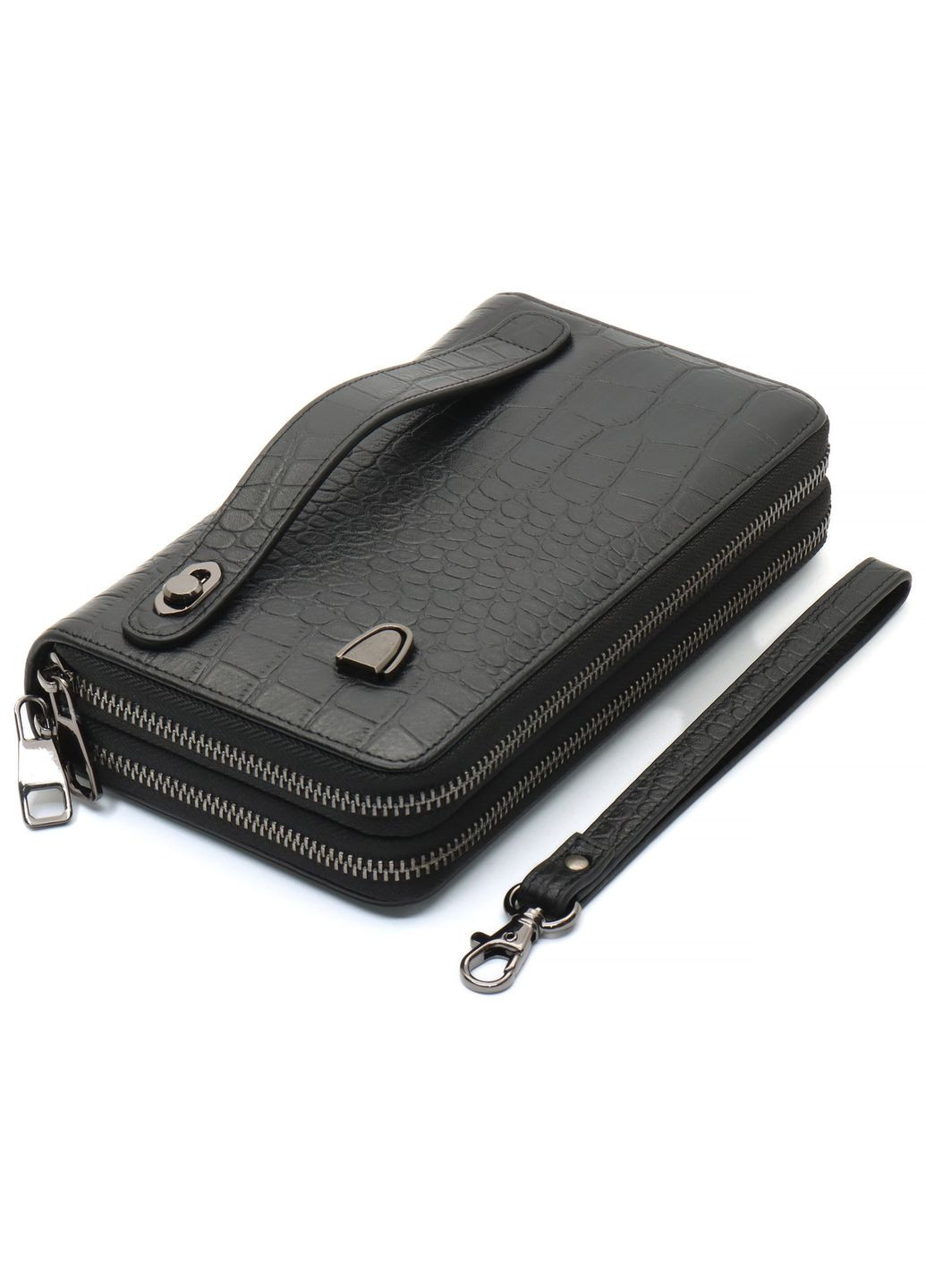 Чорний гаманець-клатч на дві блискавки із фактурної натуральної шкіри MCJP-5902B Marco Coverna (359380860)