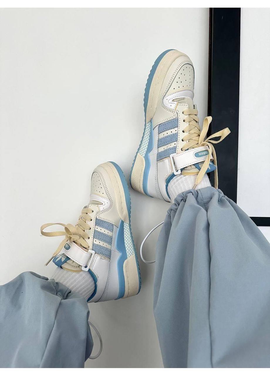 Білі Осінні кросівки чоловічі adidas forum low light cream blue адідас форум No Brand