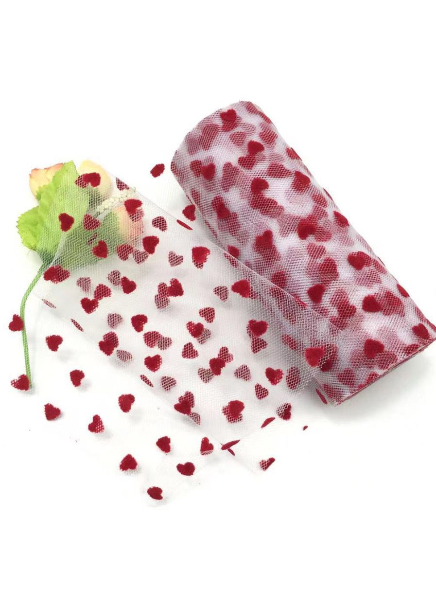 Фатин с принтом Сердечки, флок, 15 см, бордовый No Brand (340484966)