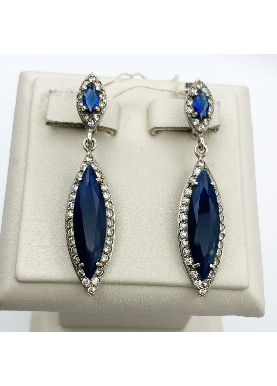 Серьги серебряные с сапфиром альпинитом и кубическим цирконием 8,34 г No Brand (369737035)