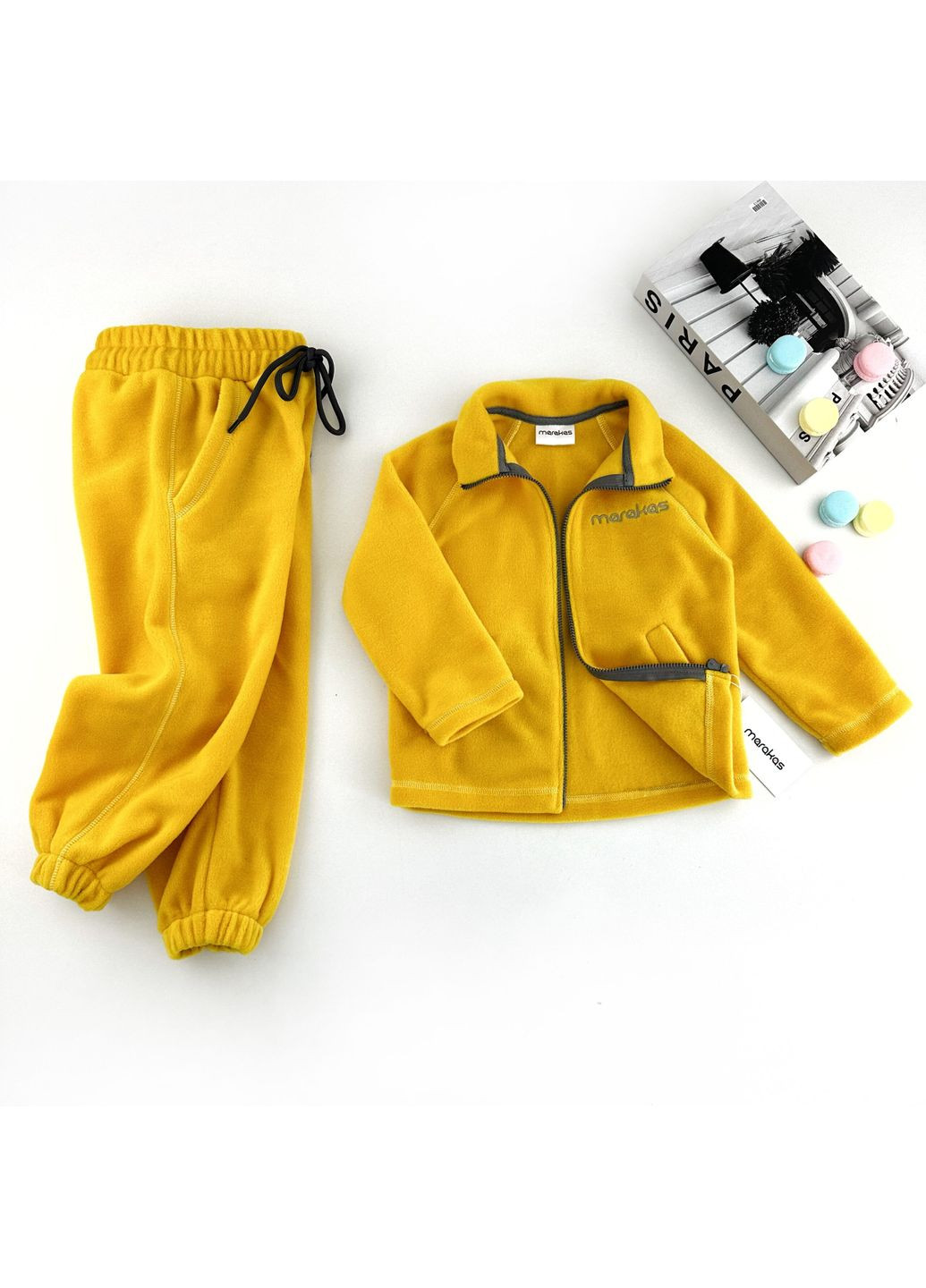 Жовтий демісезонний дитячий флісовий комплект для хлопчика з капюшоном (2-fl-i-un-40-1-07241) Marakas