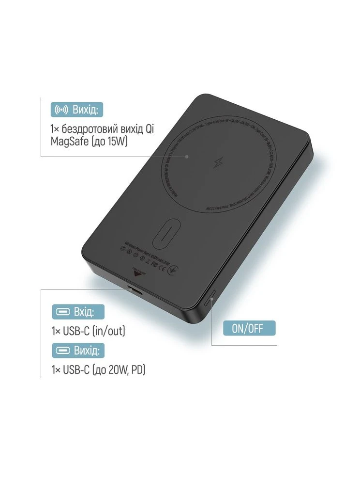Универсальная мобильная батарея 15W MagSafe 10000mAh Black (CW-PB100LPA1BK-WPDD) Colorway (380103966)