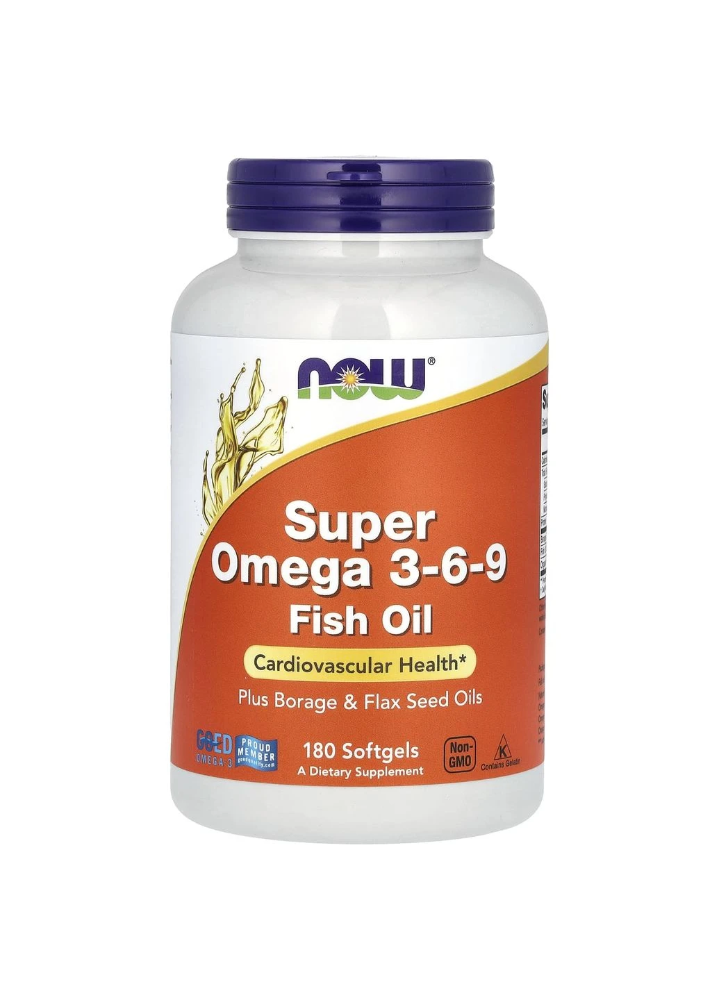 Супер омега 3-6-9, Super Omega 3-6-9,, 1200 мг, 180 гелевих капсул Now Foods (394182556)