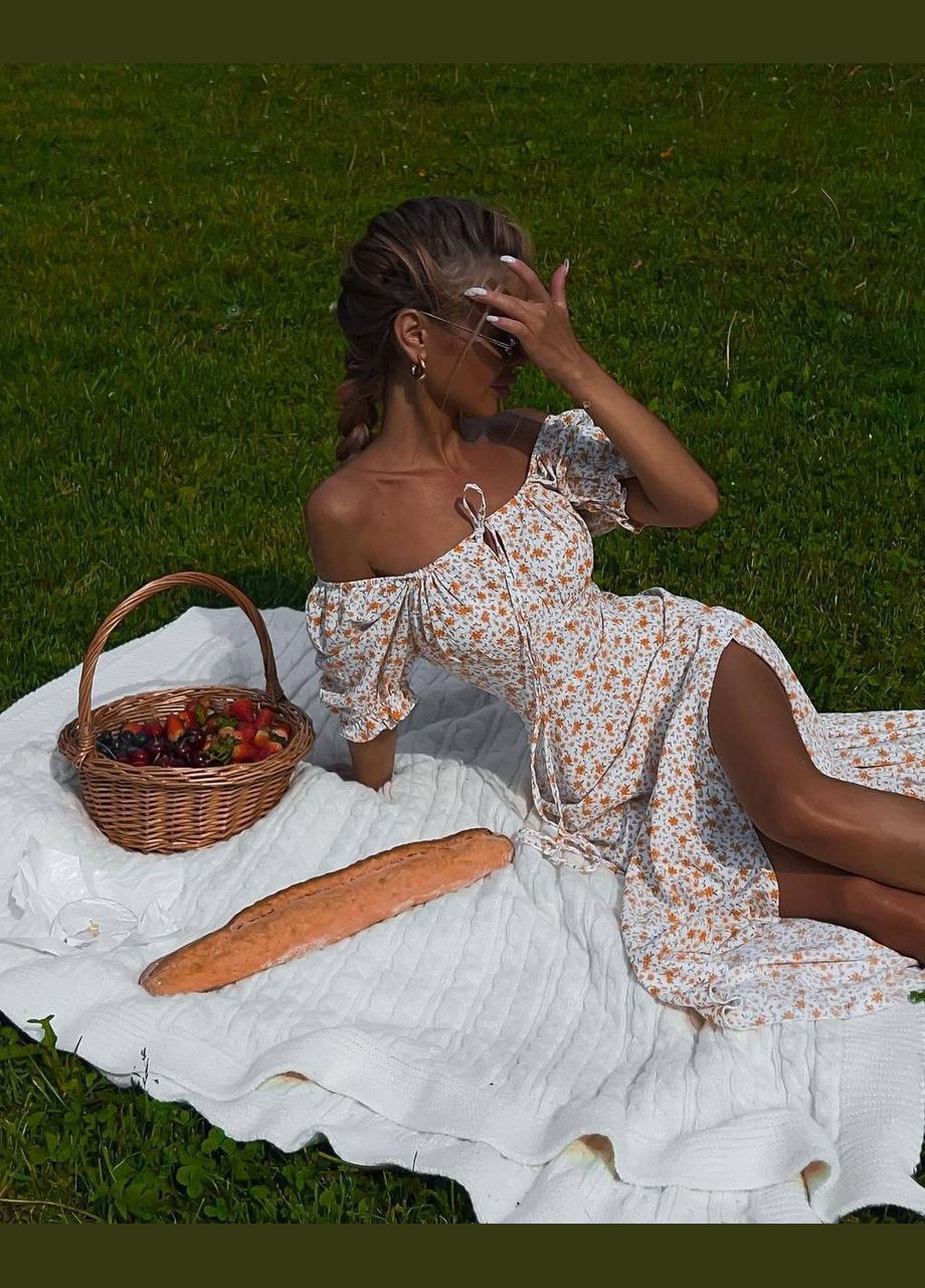 Білий повсякденний, кежуал сукня у квітковий принт No Brand з квітковим принтом