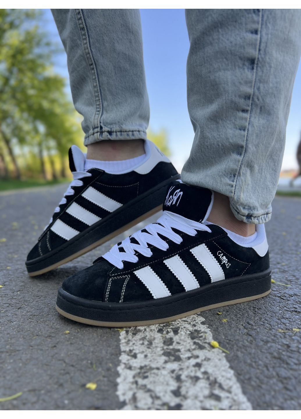 Чорні Осінні кросівки чоловічі adidas campus x korn black white адідас кампус No Brand