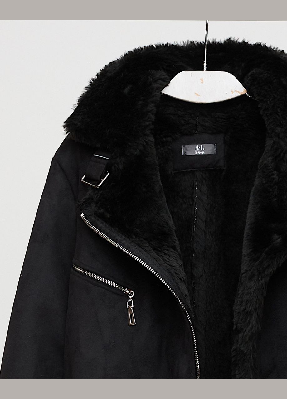 Дубленка авиатор черная эко-замш 70 см AL (292305106)