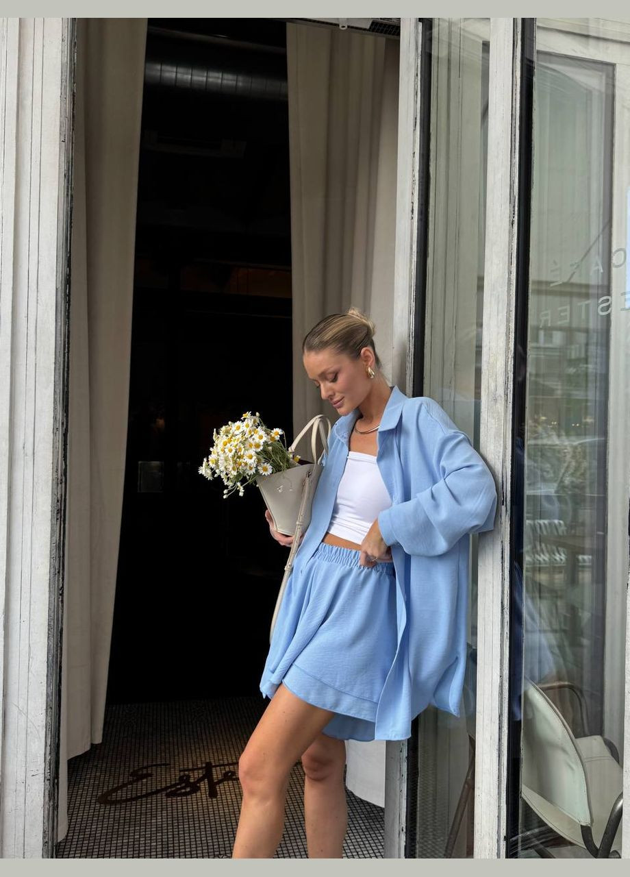 Жіночий костюм сорочка оверсайз + подвійні шорти Style Point (333655905)