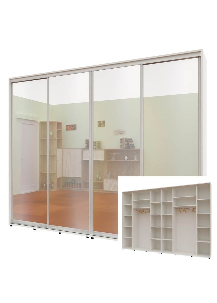 Шкаф-купе четырехдверный Комфорт Мебель 300*60*210 см Белый 4 двери Зеркало Макси Комфорт Меблі (360434862)