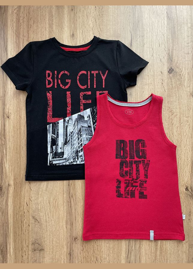 Черный летний комплект майки и футболки для мальчика. Flamingo