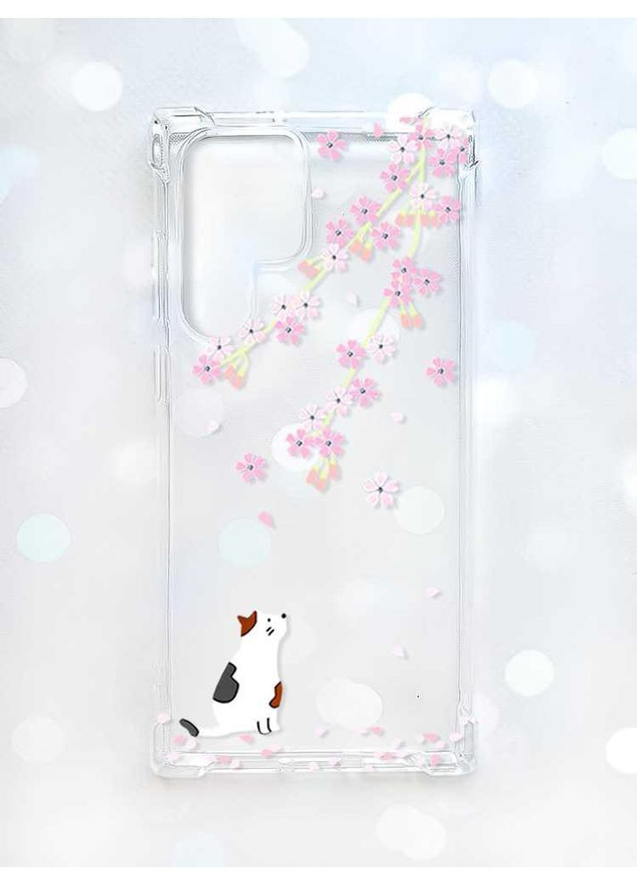 Чехол с утолщёнными углами на Samsung Galaxy S22 Ultra:: Котик и сакура (принт 283) CASE CONTROL (360712831)