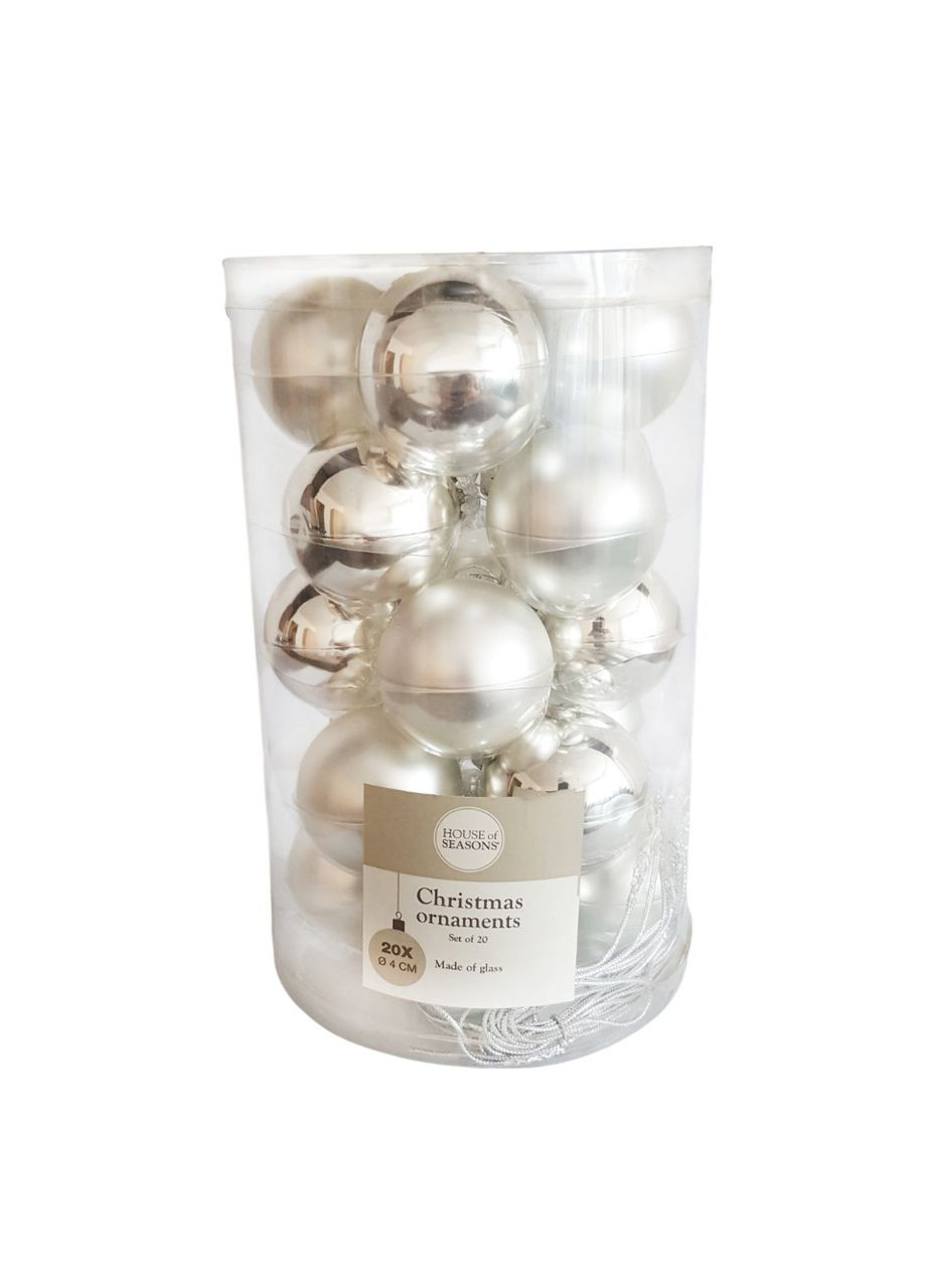 Елочные стеклянные шарики House of Seasons 20 шт серебряные для новогодней ёлки украшения для дома ProDobro (367265833)
