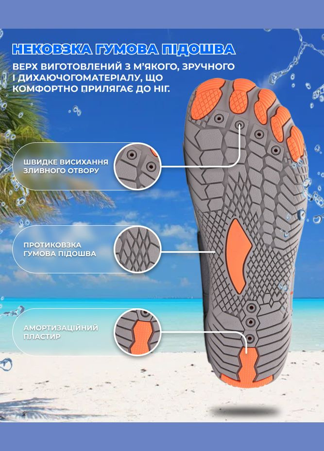 Аквашузи дитячі (Розмір 36) Крокси тапочки для моря, Стопа 22.3см.-22.8см. Унісекс взуття Коралки Crocs Style Сірі VelaSport (275335024)