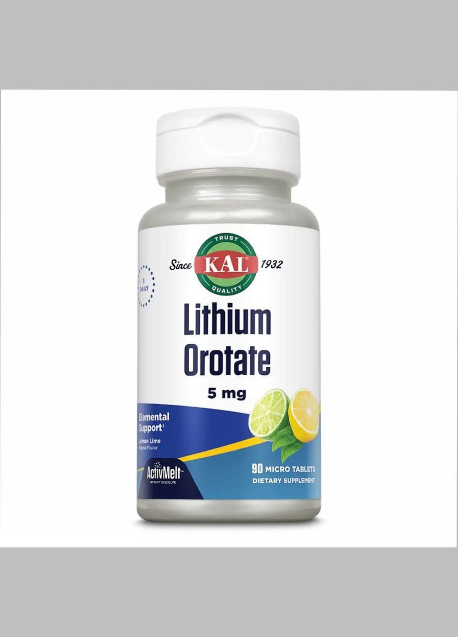 Литий оротат 5 мг Lithium Orotate хелатная форма для нервной системы 90 таблеток со вкусом лимона KAL (268375508)