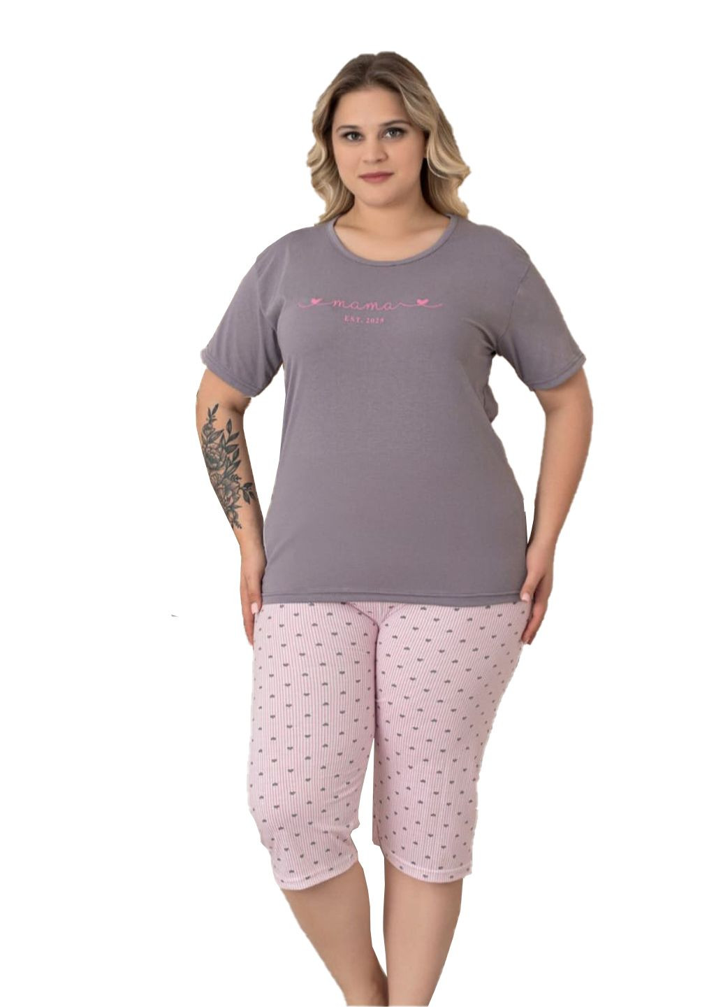 Серая пижама мужская хлопок футболка + бриджи Ruyam