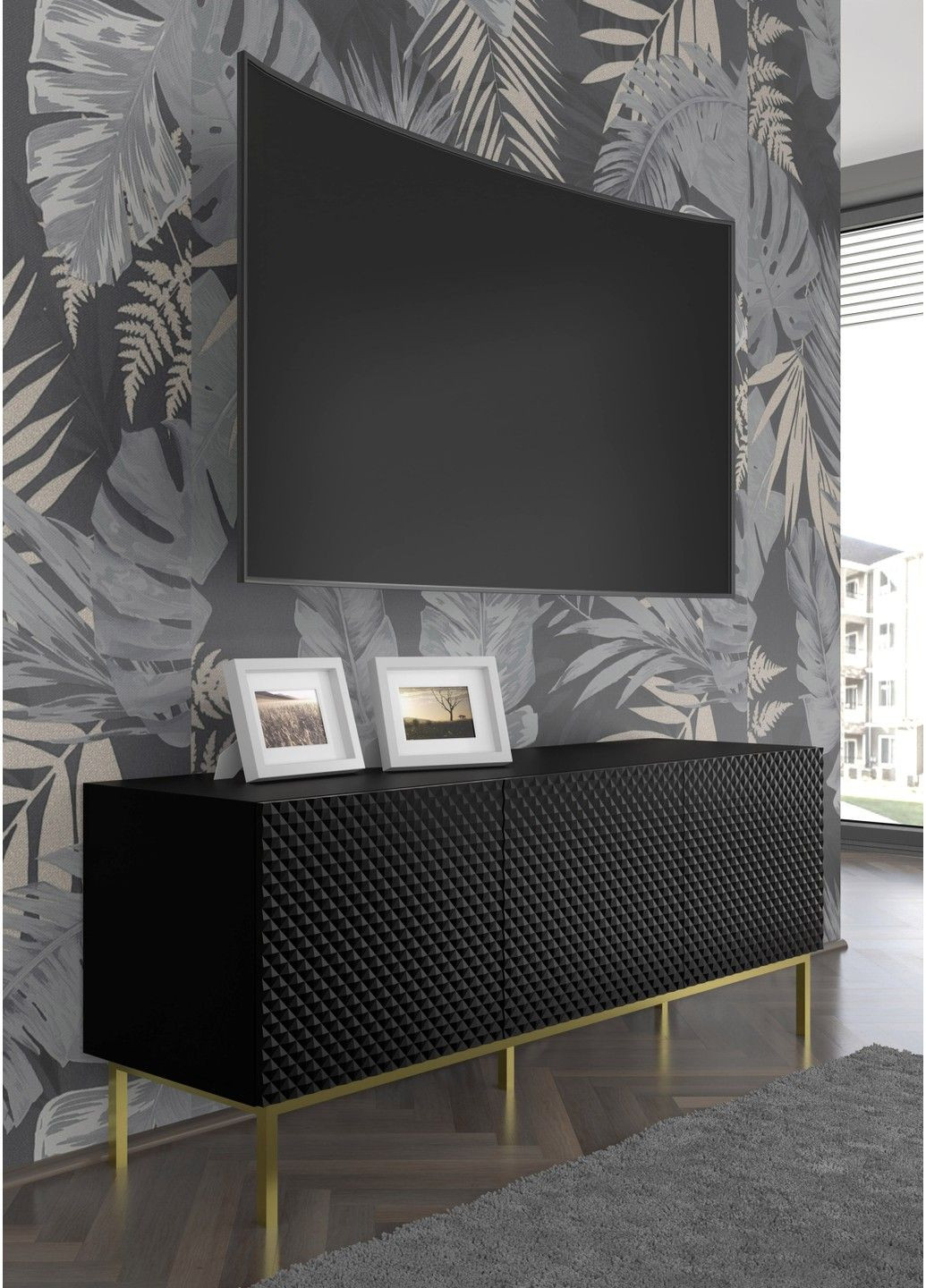 Тумба під телевізор з діамантовим ефектом Ravenna C 150 3D чорна Bim Furniture (291124490)