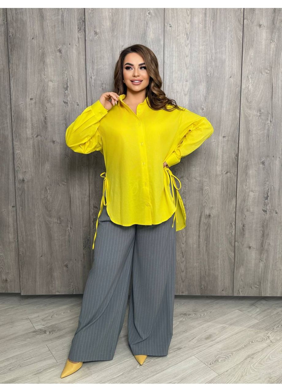 Желтая коктейльный, повседневный, вечерний, классическая, кэжуал рубашка FINO Mode с длинным рукавом