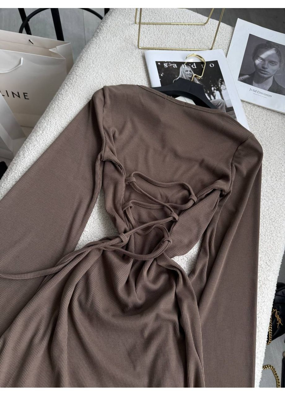 Коричневое повседневный, вечернее, кэжуал, деловое женское платье клеш No Brand однотонное