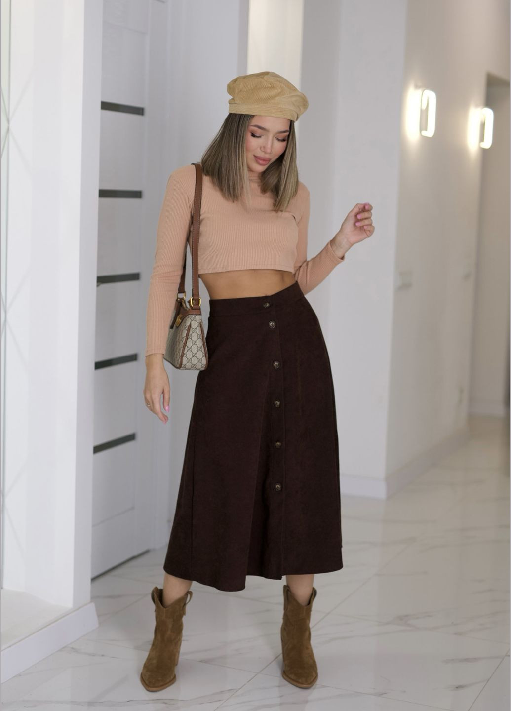 Стильна модна спідниця довжини міді на ґудзиках INNOE Спідниця (307091389)