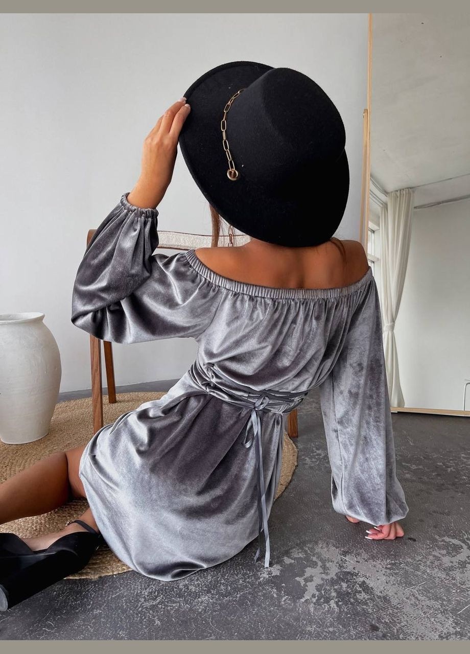 Серое праздничный, коктейльное, откровенный, повседневный, кэжуал, джинсовое, вечернее платье женское No Brand однотонное