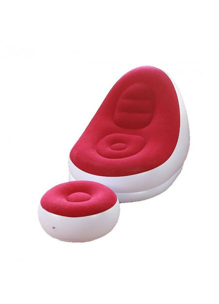 Надувний диван 2в1 з пуфиком для ніг надувні м'які меблі з флокованою накладкою Білий з червоним No Brand (348119023)