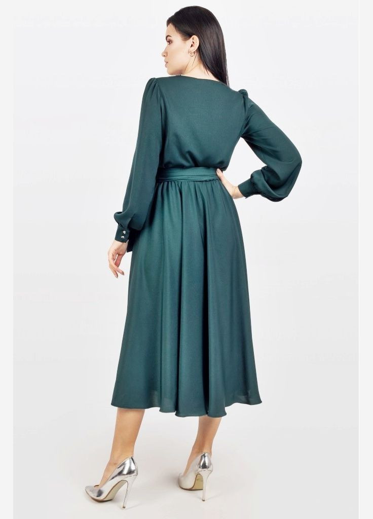 Зеленое вечернее платье на запах FashionYouWant однотонное