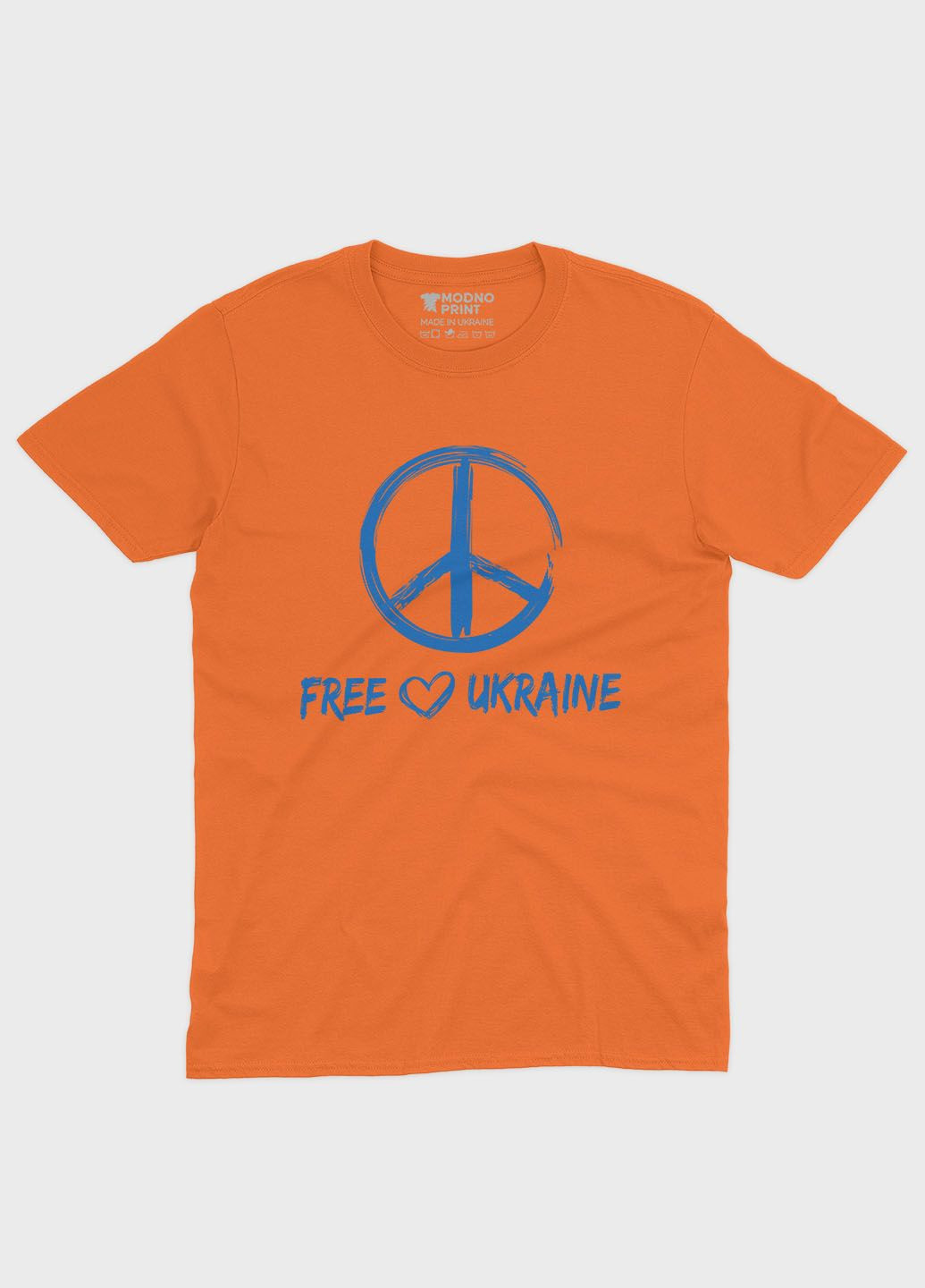 Оранжевая мужская футболка с патриотическим принтом free ukraine (ts001-2-ora-005-1-034) Modno