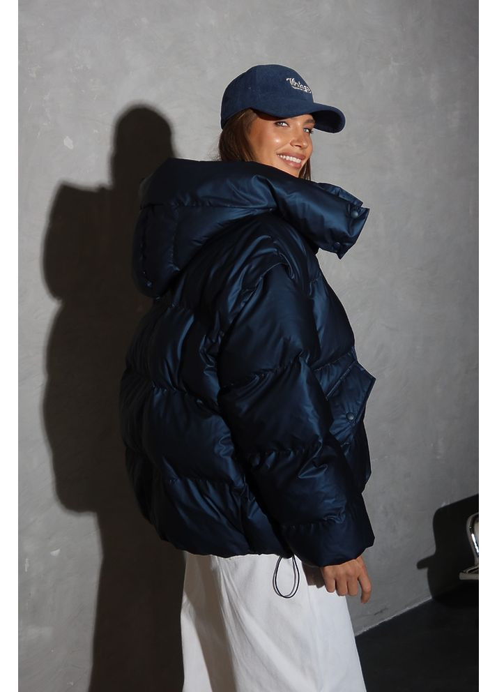 Темно-синяя зимняя женская теплая куртка transformer с карманами и капюшоном (mil588) milirud