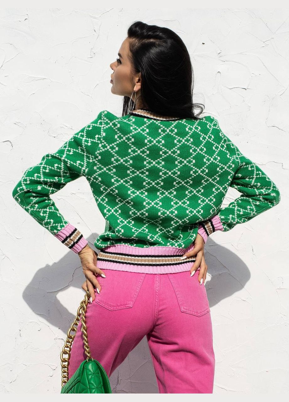 Жіночий светр із бавовни зеленого кольору з візерунком 396897 New Trend (285711174)