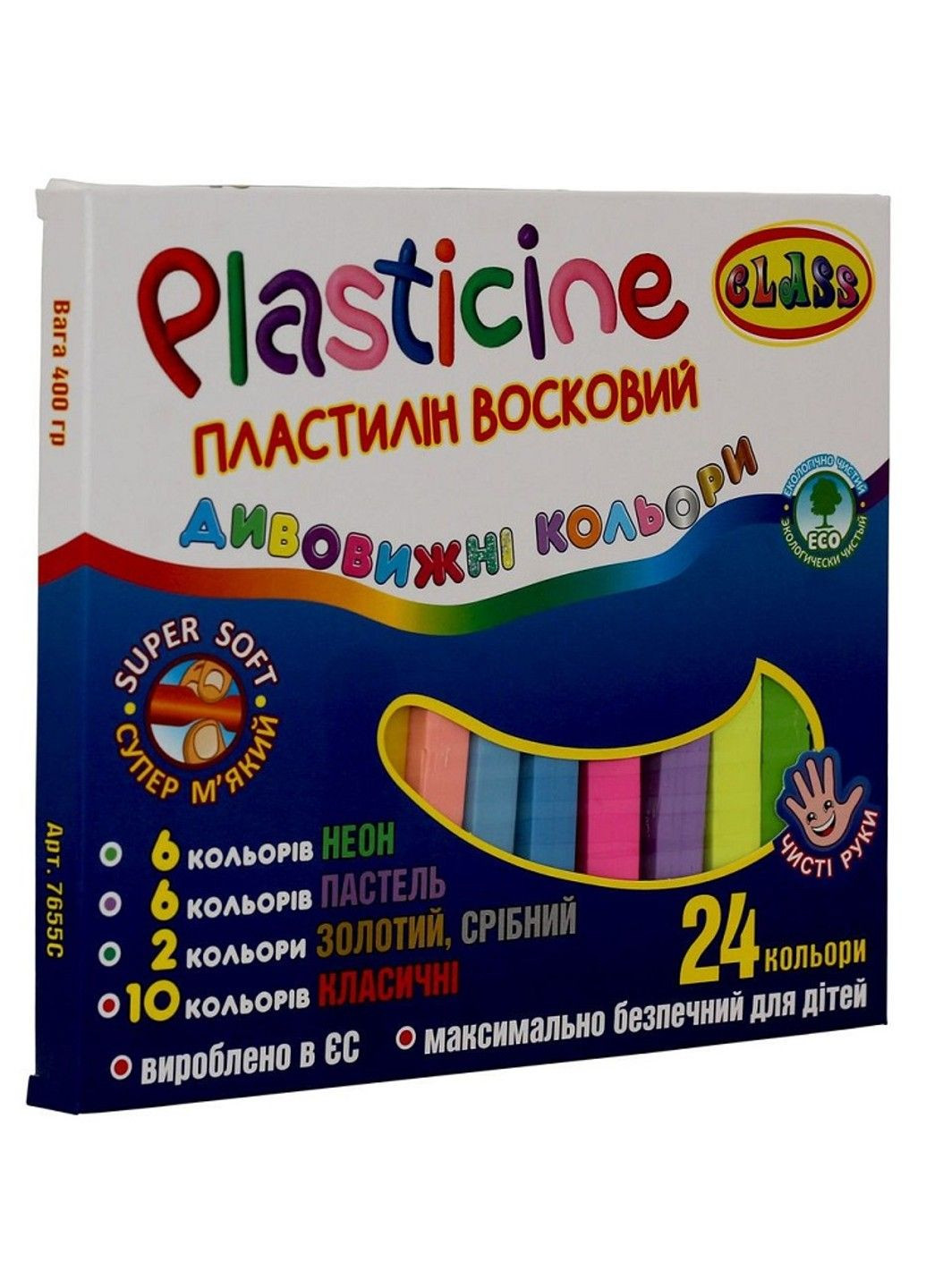Пластилин 24 цветов 400 гр Чистые руки ЕСО, 7655, Class (287327870)