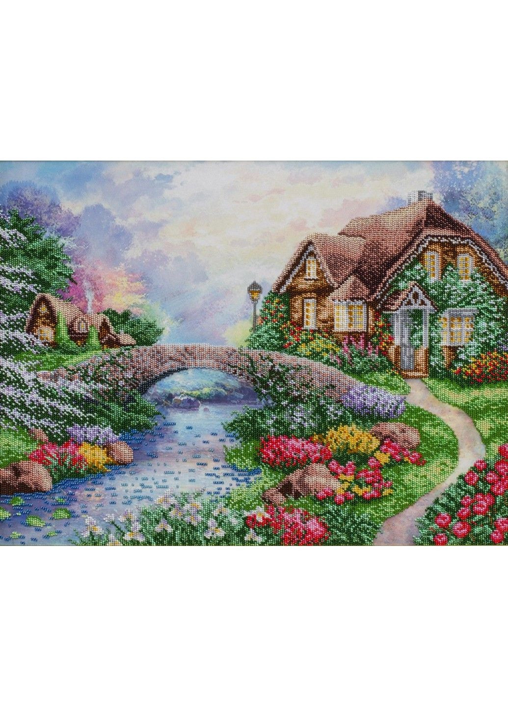 Набор для вышивки бисером "Уютный Дом " мечта, пенсия, цветы, пейзаж, ручей, сад, частичная выкладка, 39х51 см No Brand (333165255)