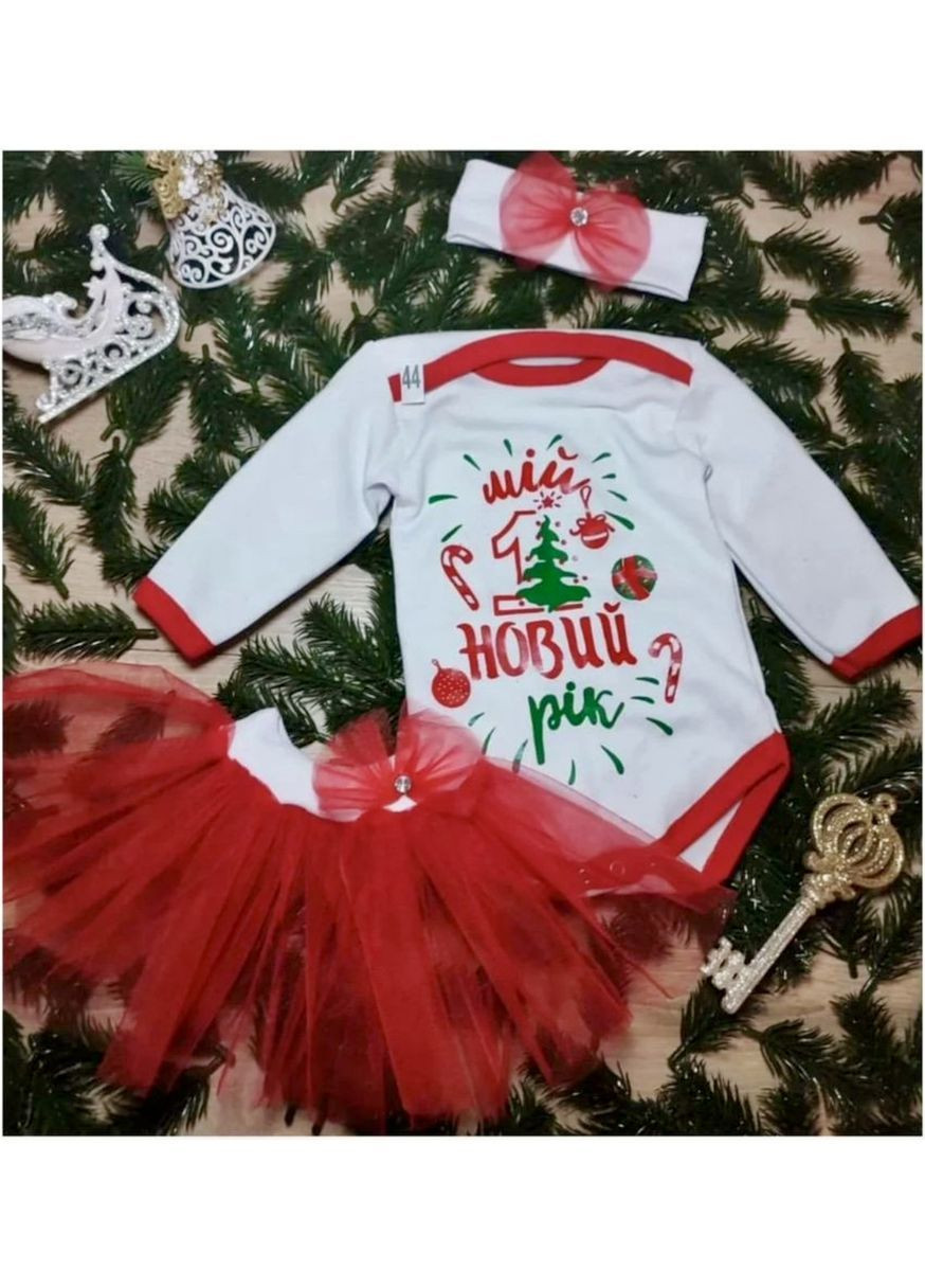 Светло-красный новогодний комплект на байке. No Brand