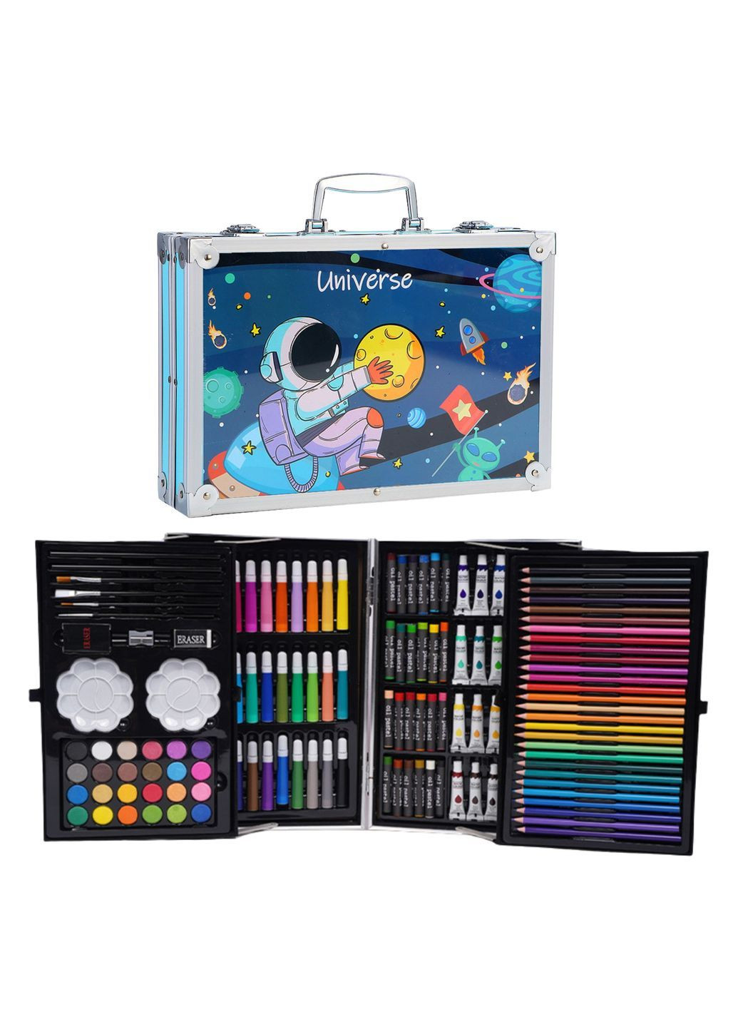 Детский набор для творчества в чемодане 145 предметов Universe (краски, кисти, карандаши и фломастеры) голубой No Brand (365749618)