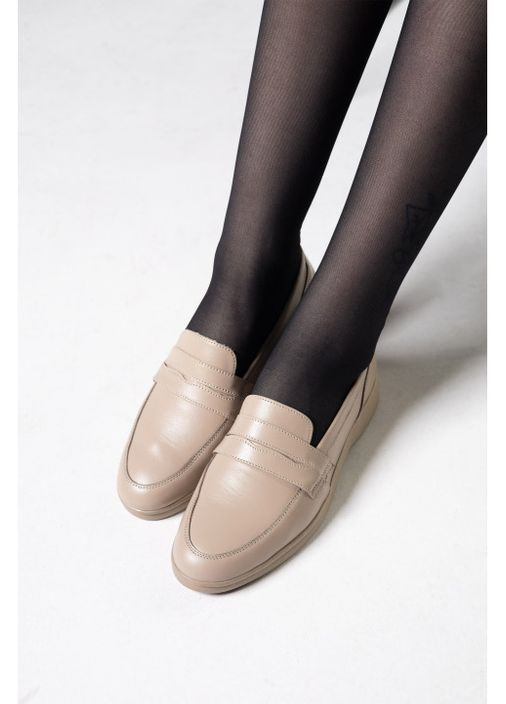 Женские бежевые кожаные туфли. Villomi без каблука